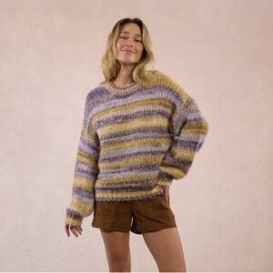 Molly Bracken Cozy Striped Sweater Mauve Size Small NWT